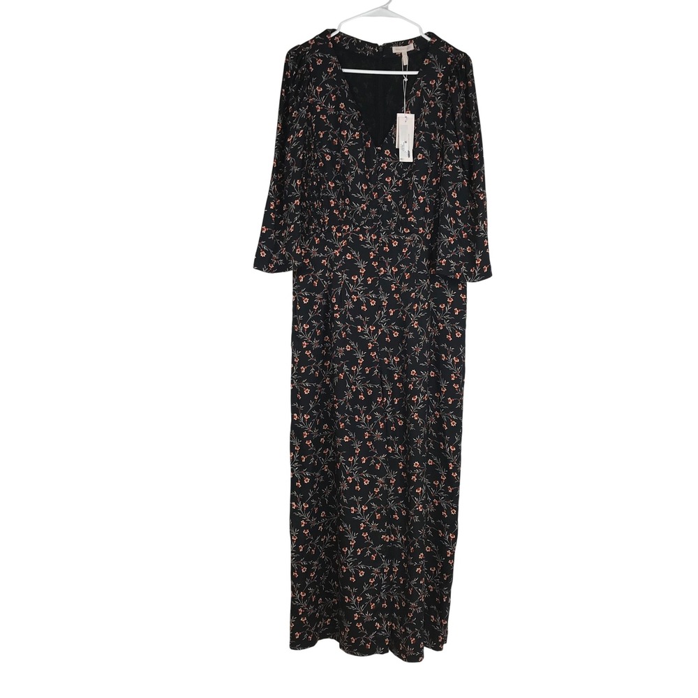 Rebecca Taylor Lia Floral Jumpsuit Black Orange Wide Leg V-Neck 10 519957P303